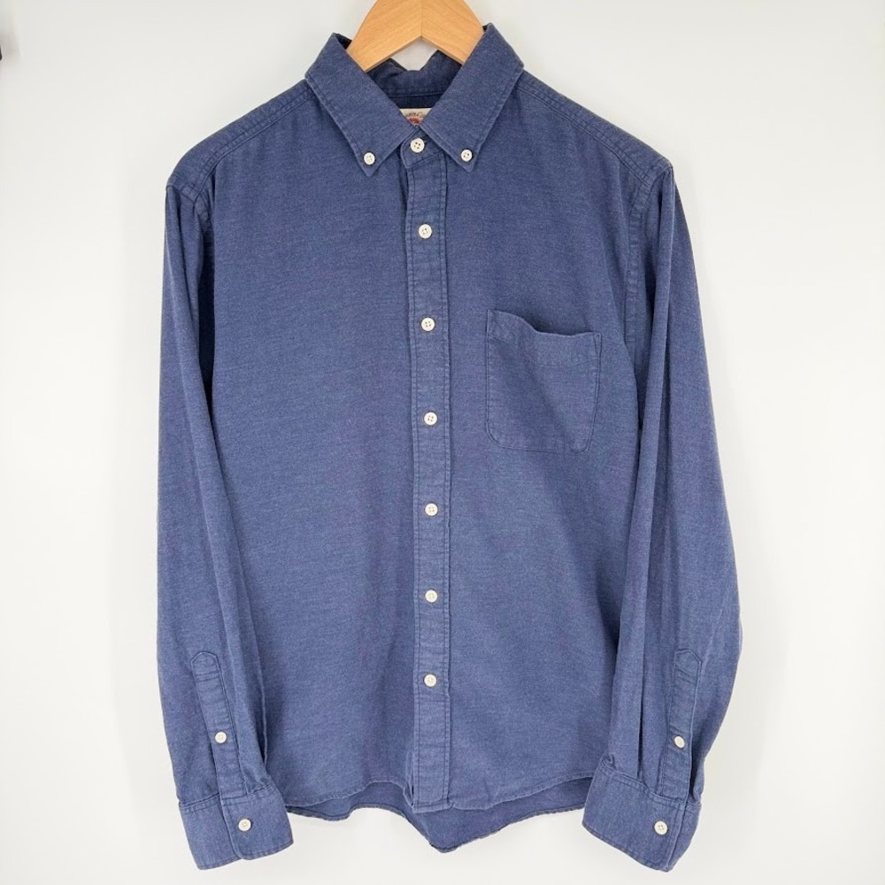 Faherty Stretch Oxford Button Down Shirt Mens M Navy Blue Organic Cotton Blend